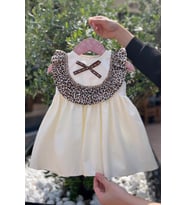 Leopar Fırfırlı Kız Çocuk Bebek Ekru Pamuk Elbise