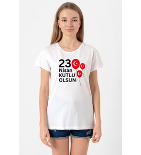 23 Nisan Balon Beyaz Kadın Bisikletyaka Tshirt