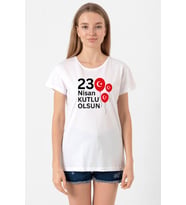 23 Nisan Balon Beyaz Kadın Bisikletyaka Tshirt