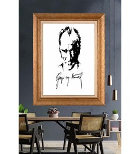 Altın Varaklı Çerçeveli Paspartulu Atatürk Tablo TR1217 (Gold)