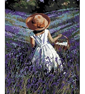 Lavanta Bahçesindeki Genç Kız Sayılarla Boyama Seti 40x 50 cm (Tuvale Gerili)