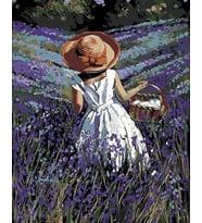 Lavanta Bahçesindeki Genç Kız Sayılarla Boyama Seti 40x 50 cm (Tuvale Gerili)
