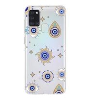 PrintiFy Samsung Galaxy A21s ile Uyumlu 1mm Slim Fit Nazar Boncuğu 5 Baskılı Şeffaf  Kılıf