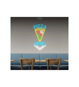 PIZZA HERE Yazılı ve Şekilli Neon Tabela
