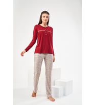 PJS 22425 Kadın Düz Dantelli Patlı Pijama Takım