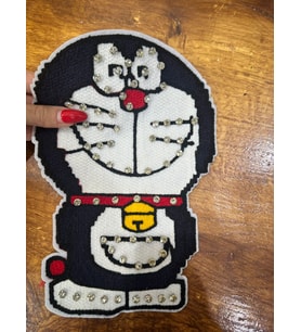ZİRKON TAŞ İŞLEME PUNCH DOKUMA KEDİ ARMA DİKİŞ APLİKE 25X15 CM