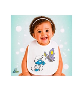 Şirinler Keten Bebek Mama Önlüğü – Yumuşak, Emici, Yıkanabilir, Özel Tasarım P184