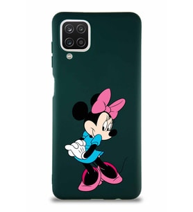 Samsung Galaxy A12 Soft Premier Kapak Minnie Mouse-F Tasarımlı Silikon Kılıf - Yeşil (Şeffaf)