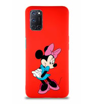 Oppo A52 Soft Premier Kapak Minnie Mouse-F Tasarımlı Silikon Kılıf - Kırmızı (Şeffaf)