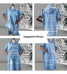 Kişiye Özel İsim Nakışlı Kapüşonlu Çocuk Pançosu