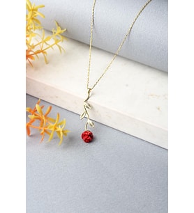 Gül Kolye Gümüş Kırmızı 925 Ayar Gümüş Kolye (Gold)