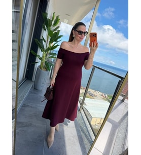 Kadın Madonna Yaka Midi Boy Modal Elbise