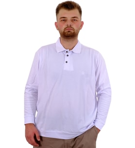Mode XL Büyük Beden Erkek Polo Yaka Sweatshirt Nakışlı U24340 Beyaz