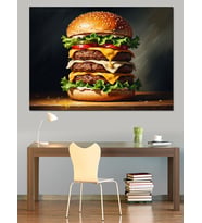 Üç Katlı Devasa Hamburger Görseli Dekoratif Kanvas - Mdf Ahşap Tablo