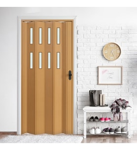Faran Dekorasyon 145 x 215 Meşe Renk Camlı Pvc Akordiyon Katlanır Kapı - FRNAKMODEL-64