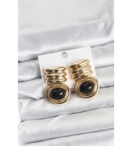 Pirinç Gold Siyah Renk Vintage Kadın Küpe