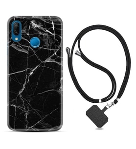Huawei P20 Lite Mate 10 20 Lite Pro P40 Lite KılıfBoyun Askılı Silikon Fragile Black Mermer 1378