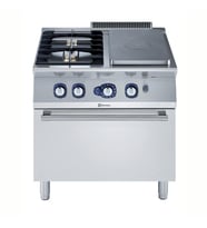 Electrolux Professional Endüstriyel Gazlı Kapalı Ateş Ocak (½ Modül) 3,8 Kw''lık Tek Brulör + 2 Açık Ateşli Ocak, Her Brulör 5,5 Kw + Gazlı Fırın, Derinlik 730 Mm - 800 Mm E7STGH30G0