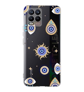 PrintiFy Realme 8  ile Uyumlu 1mm Slim Fit Nazar Boncuğu 5 Baskılı Şeffaf  Kılıf