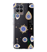 PrintiFy Realme 8  ile Uyumlu 1mm Slim Fit Nazar Boncuğu 5 Baskılı Şeffaf  Kılıf