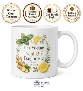 Detoks Çayı Temalı Baskılı Kupa Bardak Hediye Porselen Mug Sağlık