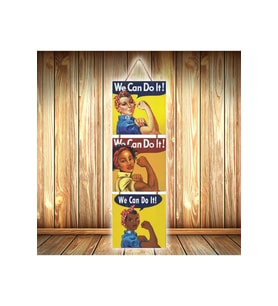 Womens We Can Do It Tasarımlı Üçlü Retro Ahşap Poster Ü547