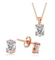 925 Ayar Gümüş Rose Oval Taş İkili Set