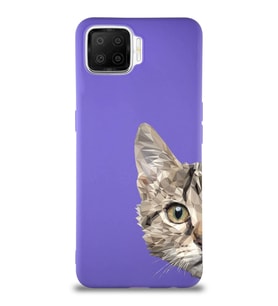 Oppo A73 Soft Premier Kapak Catface Tasarımlı Silikon Kılıf - Mor (Şeffaf)