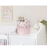 Baby Kullanımı Kolay Desenli Taşınabilir Düzenleyici Yuvarlak Sepet(Pembe)