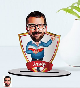 BK Gift Kişiye Özel İsimli Erkek Öğretmen Karikatürlü Ahşap Biblo Model-2
