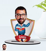 BK Gift Kişiye Özel İsimli Erkek Öğretmen Karikatürlü Ahşap Biblo Model-2