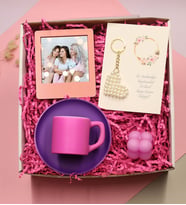 Renkli Kahve Fincanı & Kişiye Özel İnstagram Çerçevesi & Kalp Anahtarlık & Bubble Mum Hediye Seti
