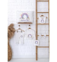 Pia Baby Premium %100 Pamuk İsme Özel Kız Bebek Hediye Seti Zıbın Yastık Kılıfı 5075-06 (Ekru)