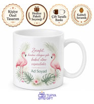 İsimli Flamingo Desenli Kupa Bardak Özel Tasarım Hediye Porselen Mug