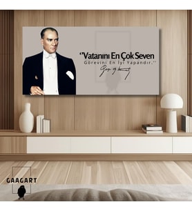 Panoramik Kanvas Makam Panosu Takım Elbiseli Atatürk Vatanını En Çok Seven Görevini En İyi Yapandır