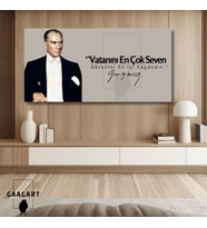 Panoramik Kanvas Makam Panosu Takım Elbiseli Atatürk Vatanını En Çok Seven Görevini En İyi Yapandır