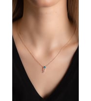 Beyaz Zirkon Taşlı Y Harf Kolye Rose Gümüş Altın Kapl Kadın GümüşKolye 925 Ayar  (Rose-Beyaz)