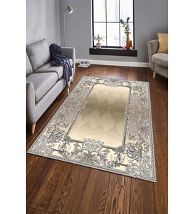 Dijital Baskılı Kaymaz Taban Yıkanabilir Klasik Şık Salon Halısı Mutfak Halısı Yolluk ND-HK-81 (Gold)