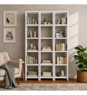 3'lü 6 Raflı Dekoratif Kitaplık Beyaz Kitaplık Ofis Kitaplığı Dolap Kitap Rafı
