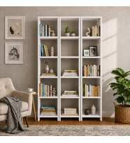 3'lü 6 Raflı Dekoratif Kitaplık Beyaz Kitaplık Ofis Kitaplığı Dolap Kitap Rafı