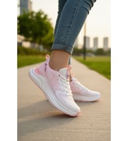 Enoch Kadın Spor Ayakkabı Desenli Nefes Alabilir File Sneaker  Taban Koşu Yürüyüş Ayakkabısı (Beyaz-Pembe)