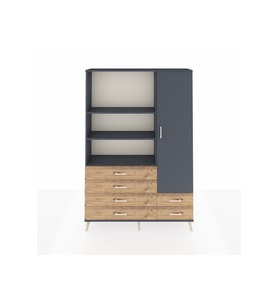 Arges Dolap 7 Raflı 6 Çekmeceli Tek Kapaklı  132x30x195 Antrasit-Antrasit/Çam