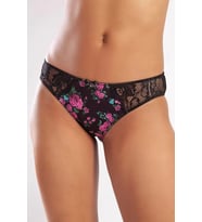 Giyim Golshan Gardenia Mini Slip, Kadın Dantelli Çiçek Baskılı Siyah Normal Bel Külot
