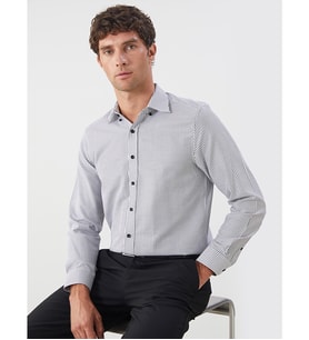 LCW BUSINESS Siyah Regular Fit Uzun Kollu Ekose Armürlü Erkek Gömlek