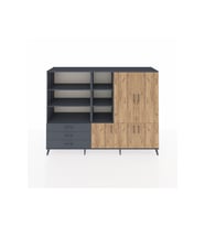 Hyperion Dolap 11 Raflı 3 Çekmeceli 5 Kapaklı 220x44x163 Antrasit-Çam/Antrasit