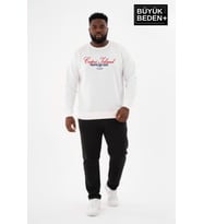 Erkek Büyük Beden Capri Island Baskılı Bisiklet Yaka ince Sweatshirt SPR26BSW956-14 (Ekru)