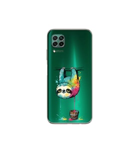 Huawei P40 Lite ile Uyumlu Splash Tembel Hayvan Tasarımlı Şeffaf Silikon Kılıf