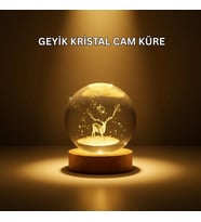 USB Bağlantılı Geyik Temalı Kristal Küre Premium Masa Gece Lambası