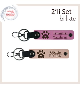 Evcil Hayvanını Kaybetmiş Kişilere Anı Niteliğinde, Kalpli Pati Temalı Deri Set, Pembe-Yavru Ağzı