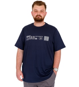 Mode XL Büyük Beden Erkek T-Shirt Bisiklet Yaka NYC New York U25019 İndigo